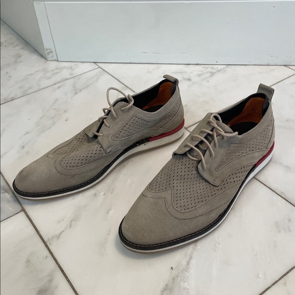 Thomas and Vine Men’s Size 10 Stone Beige Color Suede Perforated Oxford Shoes - Picture 6 of 10